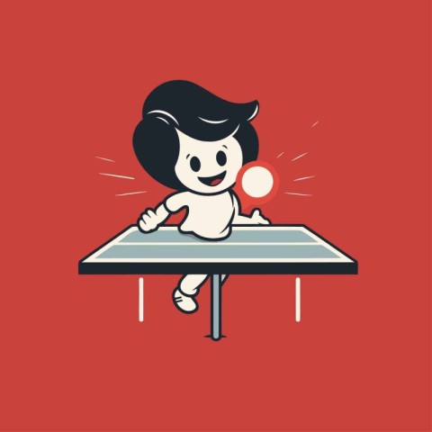 boy playing table tennis. Vector illustration in flat style. Iso