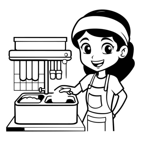 cute mechanic woman with toolbox and machine vector illustration