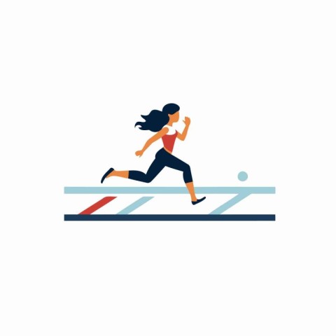 Running woman flat color vector icon. Athlete running on start l