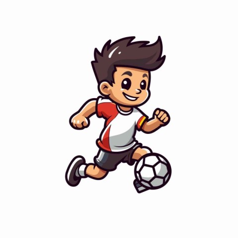 Cartoon soccer player running with ball isolated on white backgr