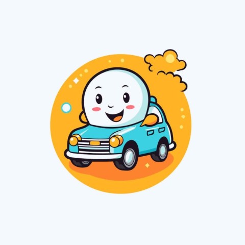 Cute cartoon car with smiley face. Vector flat cartoon character