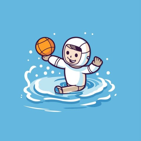 Astronaut Playing Volleyball in Water Cartoon Vector Illustratio