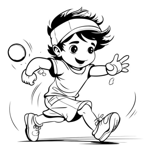 Cartoon illustration of a boy playing table tennis or badminton