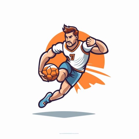 Soccer player running with ball. Vector illustration in cartoon