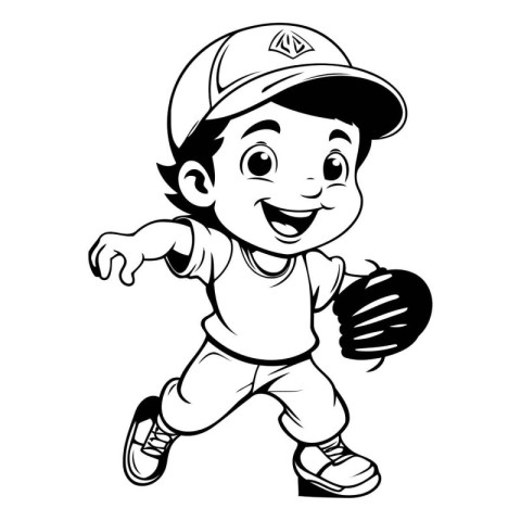 Baseball Player - Black and White Cartoon Illustration Isolated