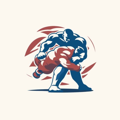 Boxing logo design with two sumo fighters. Vector illustration.