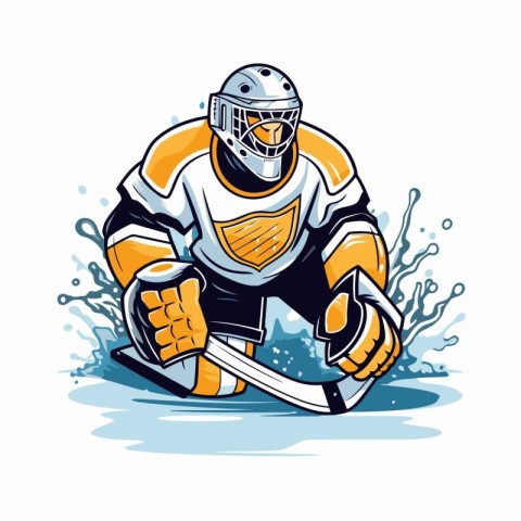 Ice hockey player with the stick and puck.  Vector illustration.