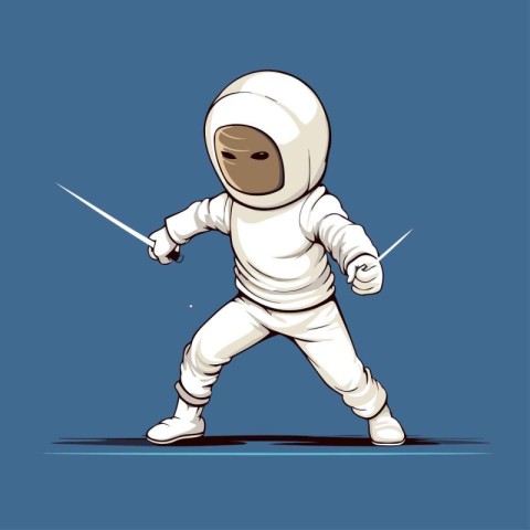 Astronaut in a spacesuit with a sword. Vector illustration