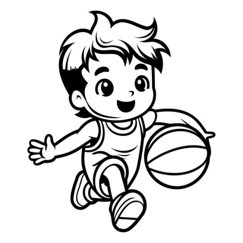 Basketball Player - Black and White Cartoon Vector Illustration.