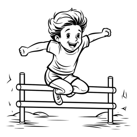 Boy jumping on a park bench. Vector illustration ready for vinyl