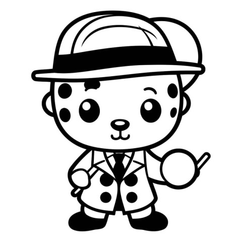 Black and White Cartoon Illustration of Cute Dog Detective Chara