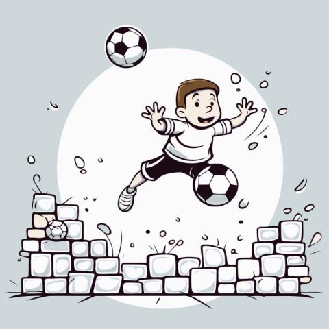 Soccer player kicking the ball. Vector illustration in cartoon s