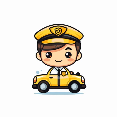 Cute boy taxi driver character. Vector illustration isolated on