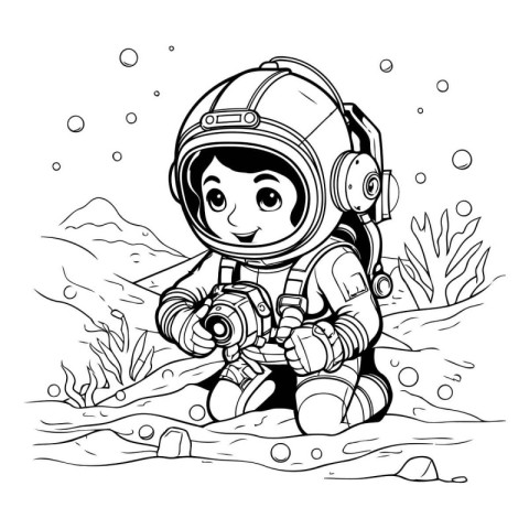 Astronaut boy in space suit. Vector illustration for coloring bo