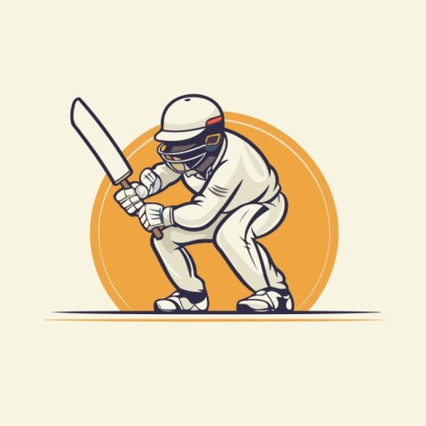 Cricket player hitting a ball with a bat. Vector illustration.