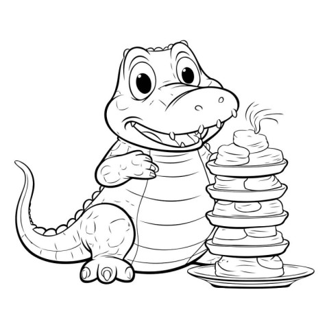 Cute crocodile with a stack of ice cream. Vector illustration.