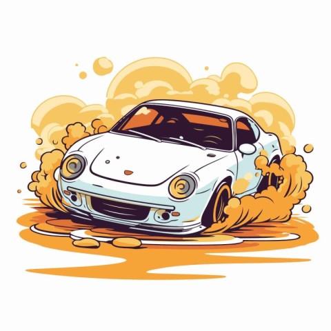 Vector illustration of a sports car on the road. Cartoon style.