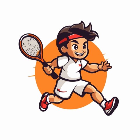 Tennis player cartoon character vector illustration. Isolated on