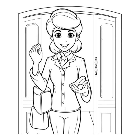 Stewardess at the door of the hotel vector illustration graphic