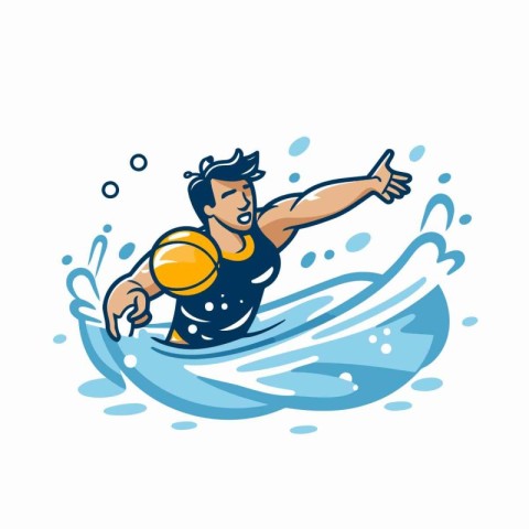 Water polo player on the wave. Vector illustration on white back