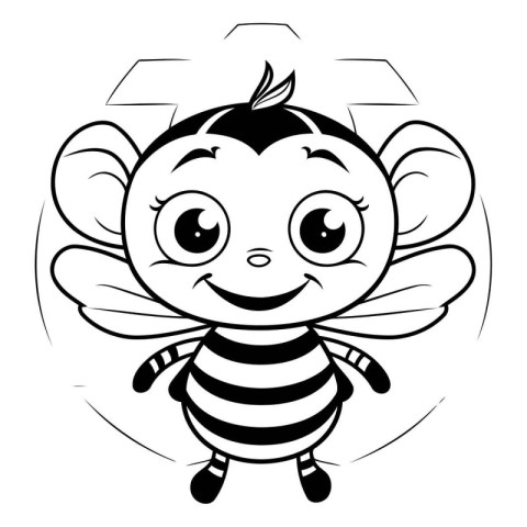 Cute cartoon bee. Black and white vector illustration for colori