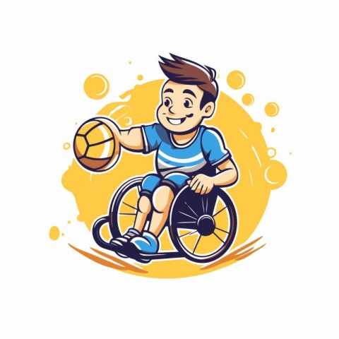 Handicapped boy in a wheelchair playing soccer. Vector illustrat