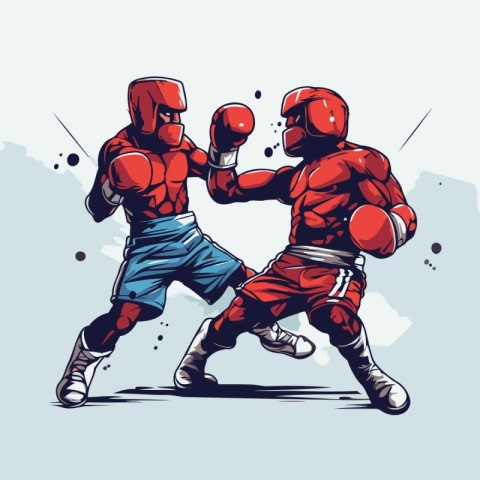 Boxing match. Vector illustration of two boxers in gloves.