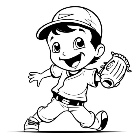 Baseball Player - Black and White Cartoon Mascot Illustration