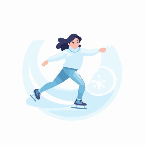 Girl skating on ice rink. Winter sport. Vector illustration in c