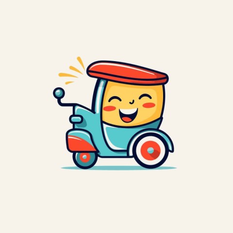 Cute cartoon tuk tuk with smiley face. vector illustration