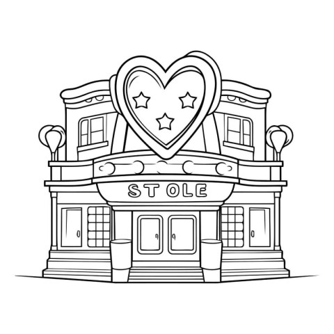 Illustration of a front view of an old house with a heart in the