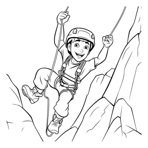 cute boy climbing on a cliff. sketch vector illustration. colori