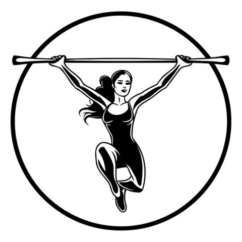 illustration of a female gymnast doing pull-ups set inside circl