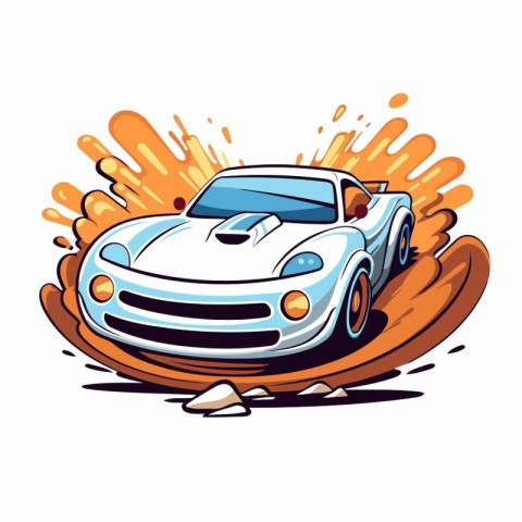 Vector illustration of a sports car in a race on a white backgro