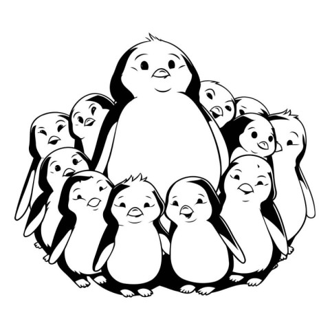 cute penguins with their children on a white background. vector