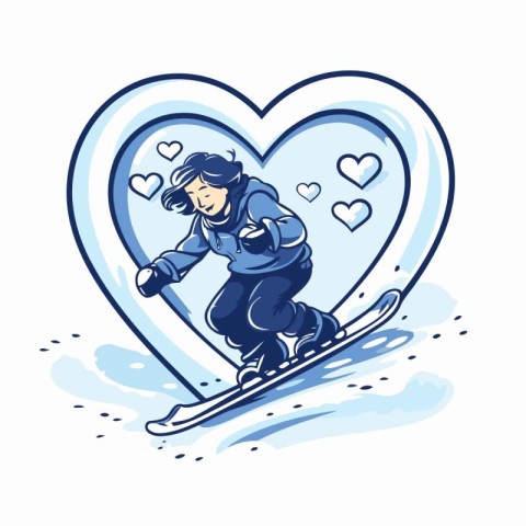 Skiing girl in the shape of a heart. Vector illustration.