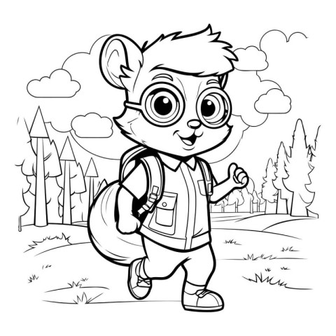 Coloring Page Outline Of a Cute Little Boy with Backpack