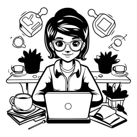 Freelance woman working at home. Freelance. Vector illustration