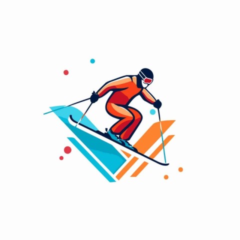 Skier vector logo design template. Skier skiing logo concept.