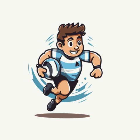 Soccer player running with ball in hand. vector cartoon illustra