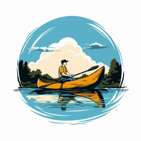 Man in a canoe on the lake. Vector illustration for your design