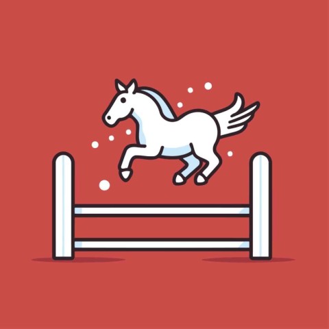 Horse jumping over barrier. Flat design. Vector illustration EPS