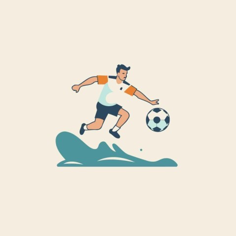 Soccer player on the wave. Vector illustration in flat style.