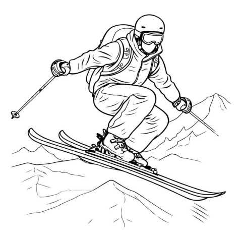 Skiing. Black and white vector illustration of a skier skiing do