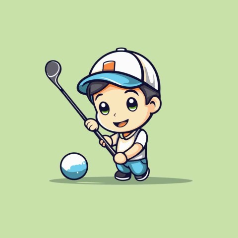 Golf player cartoon character design vector illustration. Cute b