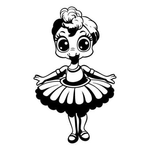 Cute cartoon ballerina in black and white. Vector illustration.