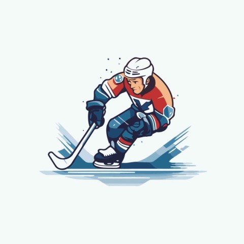 Ice hockey player vector illustration. Cartoon ice hockey player