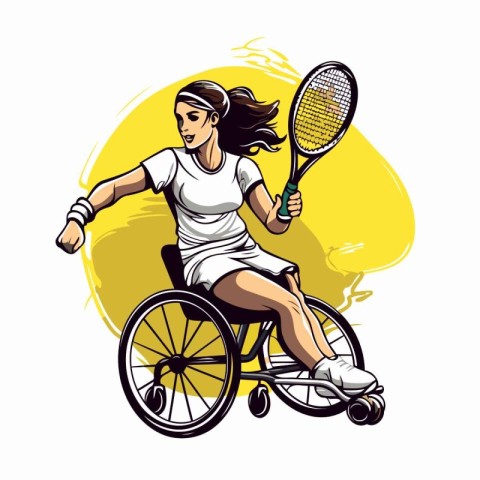 Vector illustration of a disabled woman in a wheelchair playing