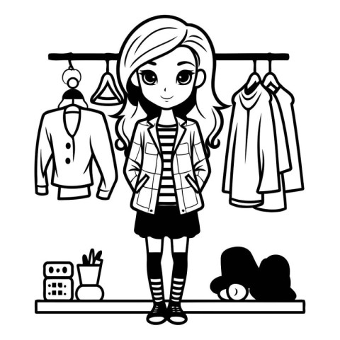 cute little girl with fashion clothes cartoon vector illustratio