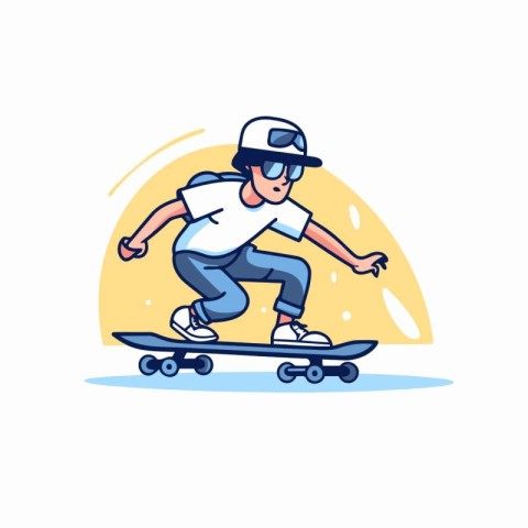 Skateboarder in helmet riding on skateboard. Vector illustration